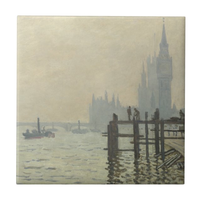 Themsen under Westminster av Claude Monet Kakelplatta (Framsidan)