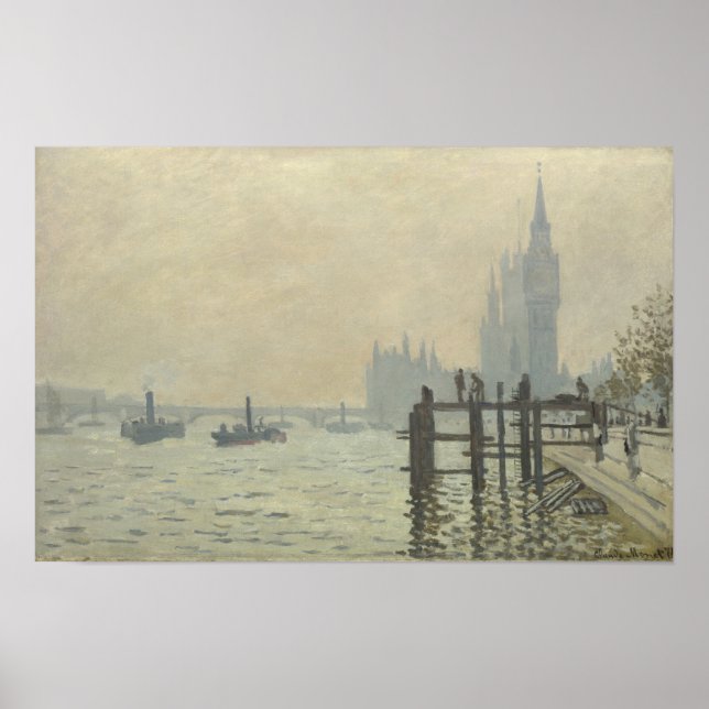 Themsen under Westminster av Claude Monet Poster (Framsidan)