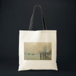 Themsen under Westminster av Claude Monet Tygkasse<br><div class="desc">Thames under Westminster (1871) av Claude Monet är en vintage imponerande bra konsthantverk nautisk målning med ett sjölandskap till havs med Westminster Abbey i avstånd och båtar på Themfloden. Om konstnären: Claude Monet (1840-1926) var en av grundarna av den Fransk målningsrörelsen och de flesta av hans målningar var "en plein...</div>