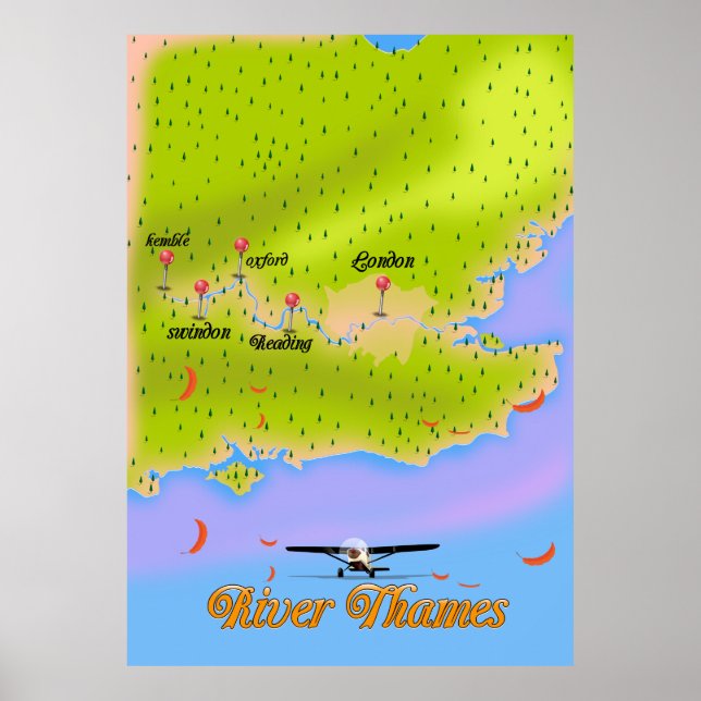 Themsfloden London England karta Poster (Framsidan)