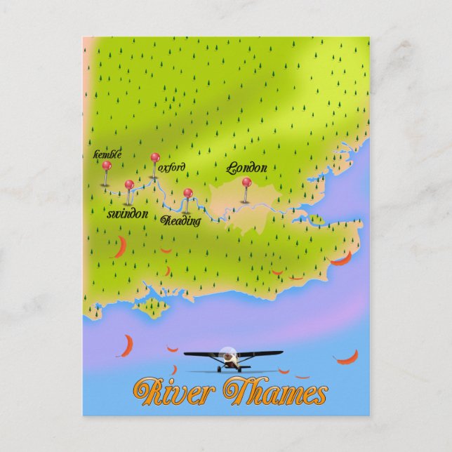 Themsfloden London England karta Vykort (Framsida)