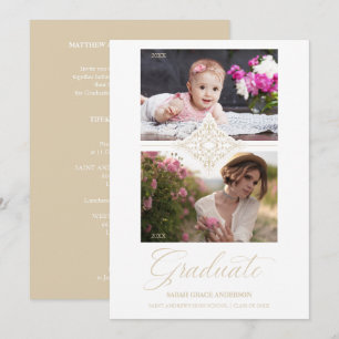 Then & Now Chic Gold 2 Bilder Prydnad Graduation Inbjudningar
