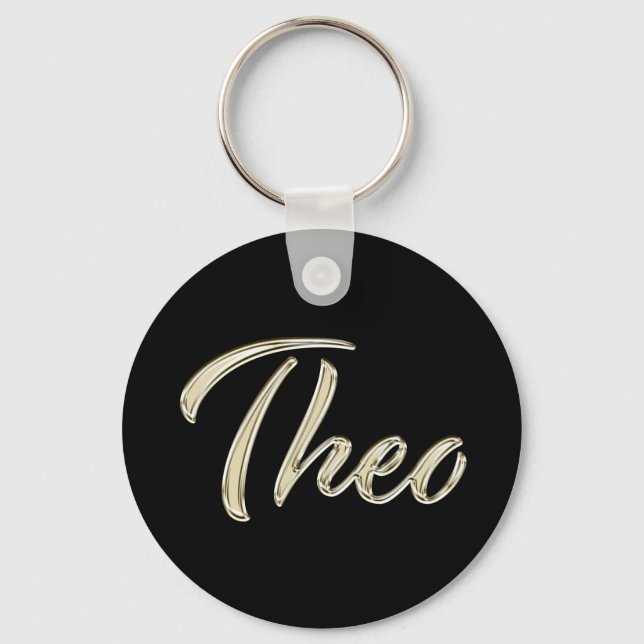 Theo Namn whitegold Button Schlüsselanhänger Nyckelring (Framsida)