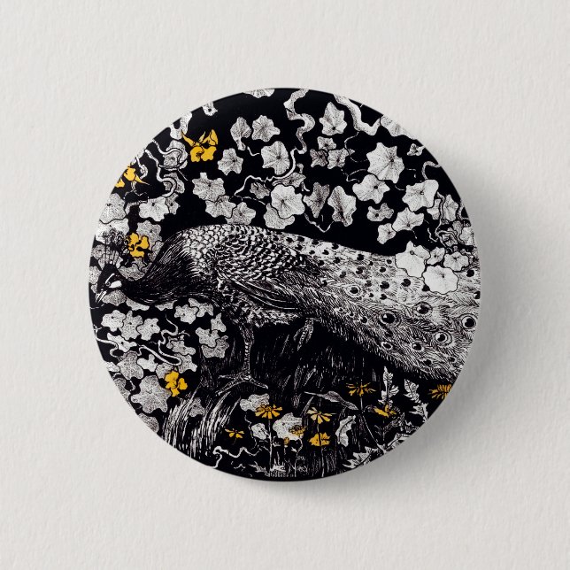 Theo Van Hoytema Retro Peacock Clip Art Black och Knapp (Framsida)