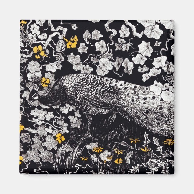 Theo Van Hoytema Retro Peacock Clip Art Black och Magnet (Framsidan)