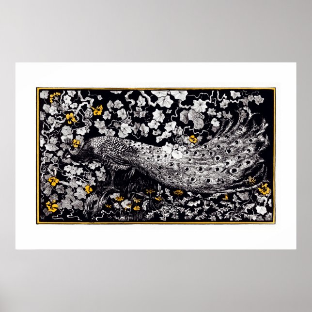 Theo Van Hoytema Retro Peacock Clip Art Black och Poster (Framsidan)