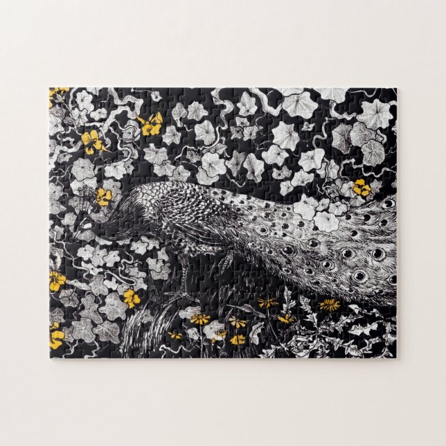 Theo Van Hoytema Retro Peacock Clip Art Black och Pussel (Horisontell)