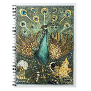 Theo Van Hoytema Vintage Peacock Open Vingar Peafo Anteckningsbok