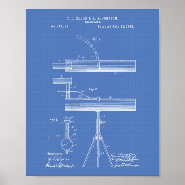 Theodolite 1895 Patent Art Blueprint Poster (Framsidan)