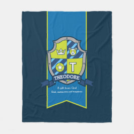 Theodore brev T namn: blått grönt björn Fleecefilt