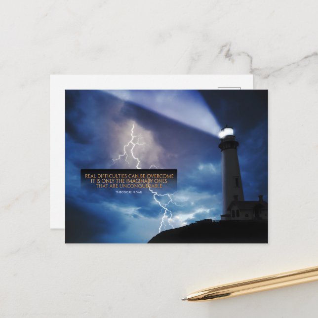 Theodore N. Vail Inspirational Quote "Overcome" Vykort (Fram/Back In Situ)