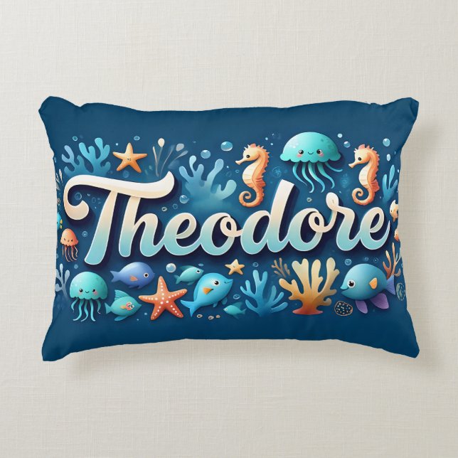 Theodore Namn Ocean Theme Decorative Sea Life Prydnadskudde (Framsidan)