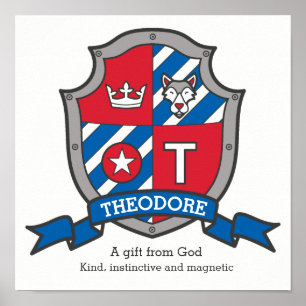 Theodore pojknamn betydelse heraldik sköld affisch