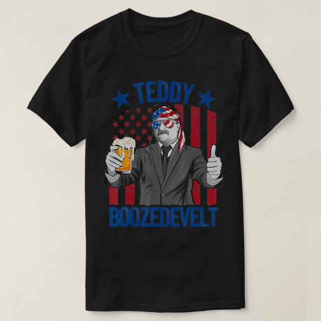 Theodore Roosevelt 4:e juli Manar Teddy Boozedev T Shirt (Design framsida)