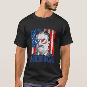 Theodore Roosevelt 4:e juli Manar USA flagga T Shirt