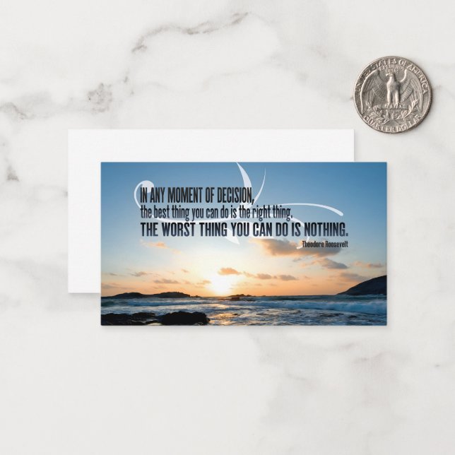 Theodore Roosevelt inspirational Quote "Decision" Anteckningskort (Fram/Back In Situ)