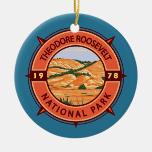 Theodore Roosevelt National Park Retro Compass Julgransprydnad Keramik