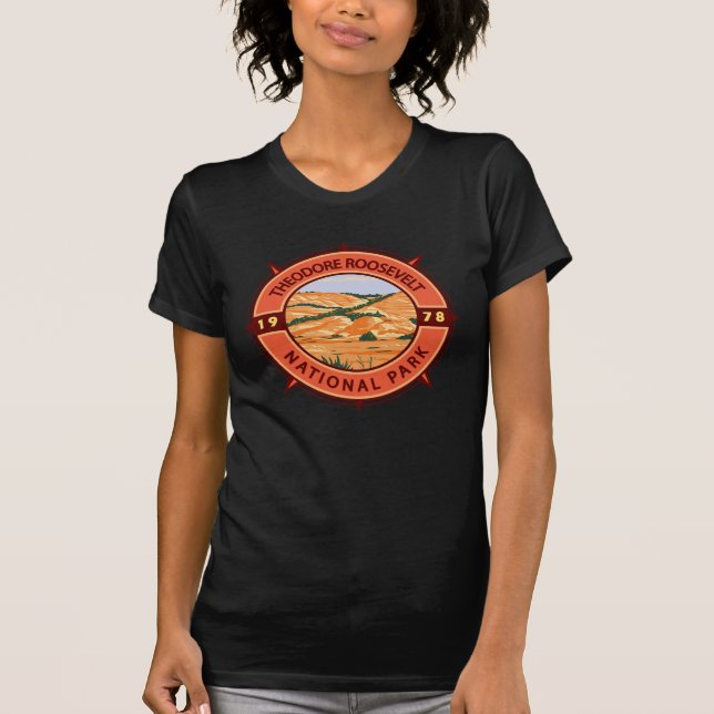 Theodore Roosevelt National Park Retro Compass T Shirt (Framsida)