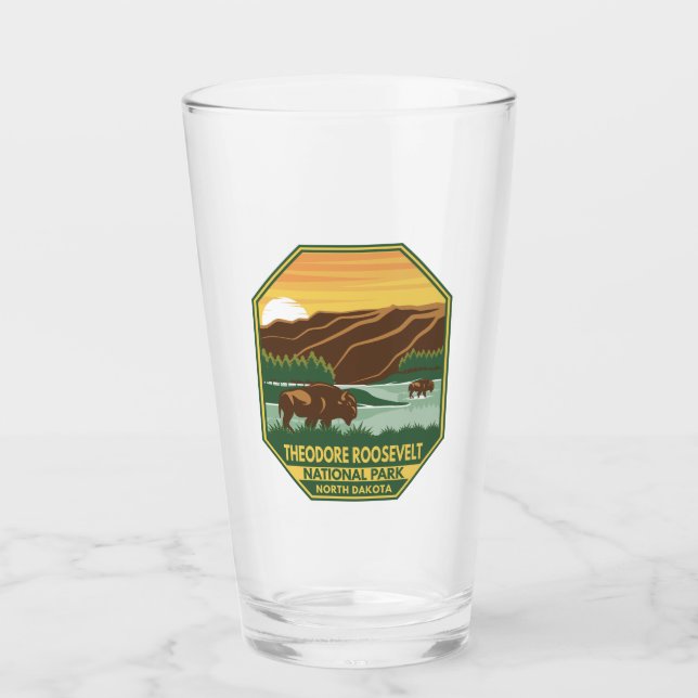 Theodore Roosevelt nationalpark Bison Retro Glaskopp (Framsida)
