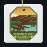 Theodore Roosevelt nationalpark Bison Retro Julgransprydnad Keramik<br><div class="desc">Konstruktion av vektorbilder i Theodore Roosevelt. Parken är en amerikansk nationalpark som består av tre geografiskt åtskilda områden av badland i westerna North Dakota.</div>