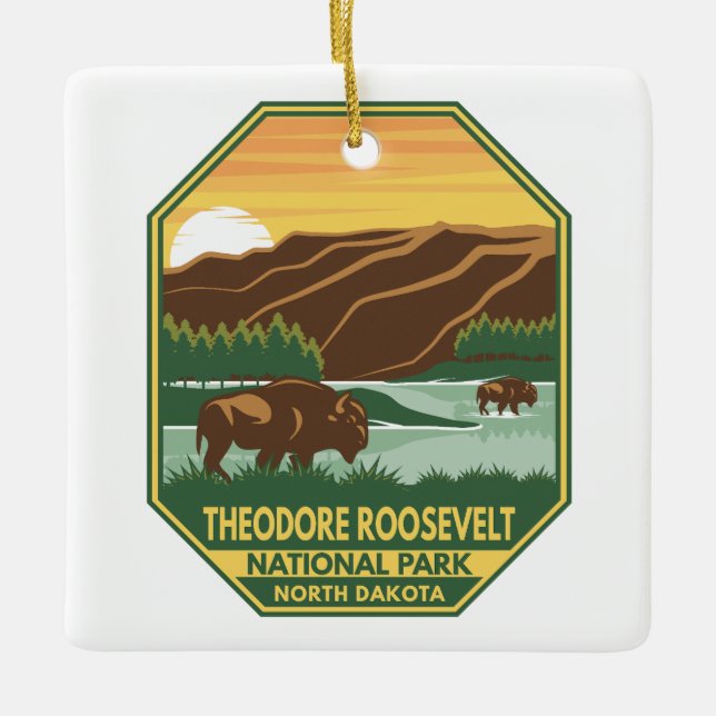 Theodore Roosevelt nationalpark Bison Retro Julgransprydnad Keramik (Framsida)