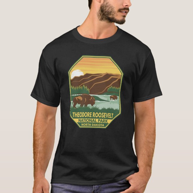 Theodore Roosevelt nationalpark Bison Retro T Shirt (Framsida)