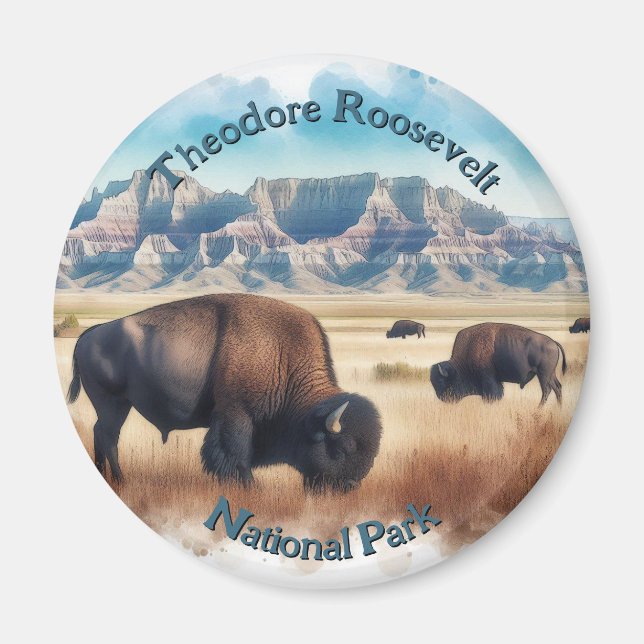Theodore Roosevelt nationalpark Bison Souvenir Magnet (Framsidan)