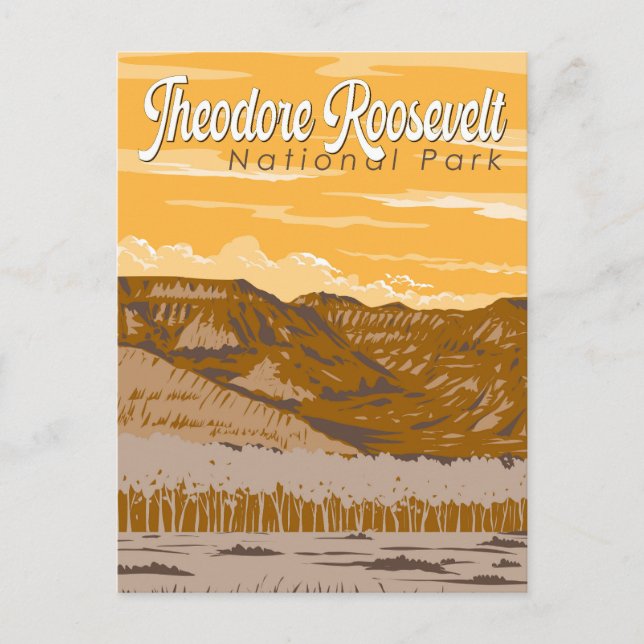 Theodore Roosevelt nationalpark Illustration Art Vykort (Framsida)