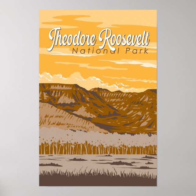 Theodore Roosevelt Nationalpark Illustration Konst Poster (Framsidan)