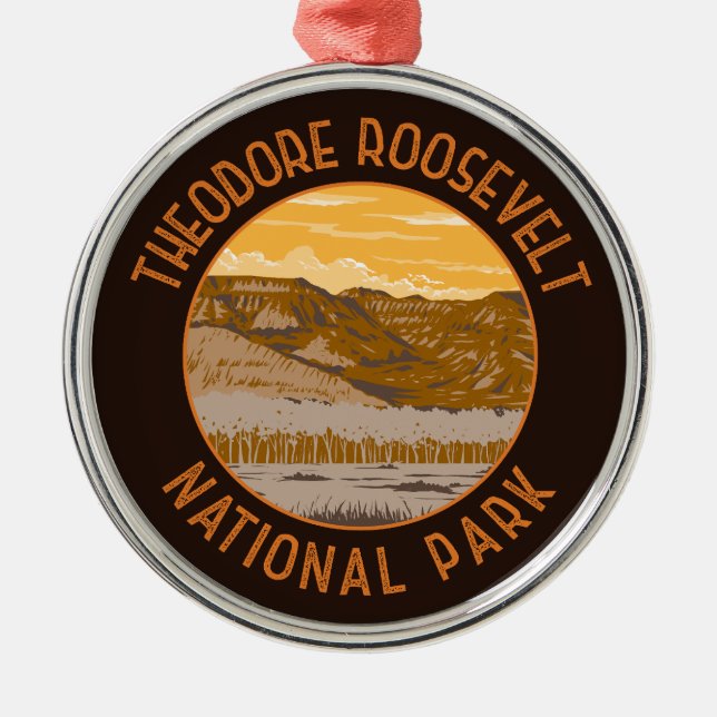 Theodore Roosevelt nationalpark Retro Distress Julgransprydnad Metall (Framsidan)