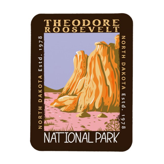 Theodore Roosevelt nationalpark Retro Distress Magnet (Vertikal)