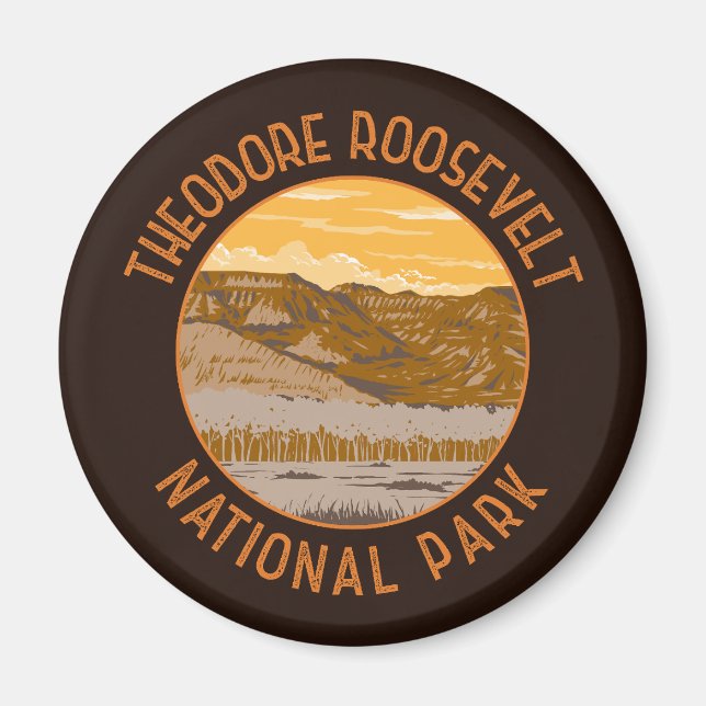 Theodore Roosevelt nationalpark Retro Distress Magnet (Framsidan)