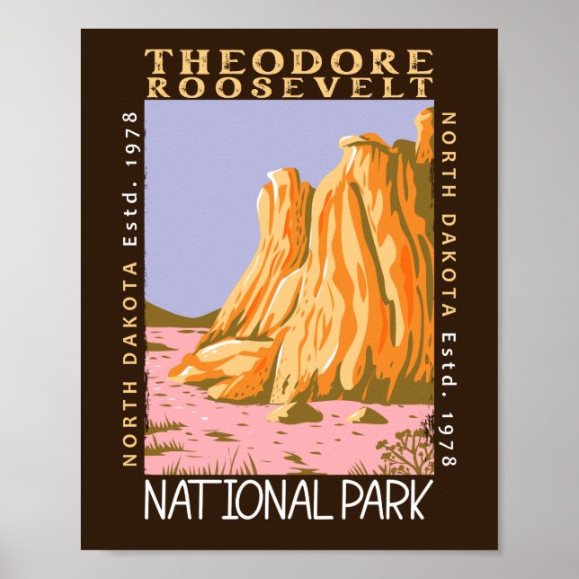 Theodore Roosevelt nationalpark Retro Distress Poster (Framsidan)