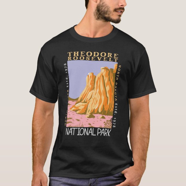 Theodore Roosevelt nationalpark Retro Distress T Shirt (Framsida)