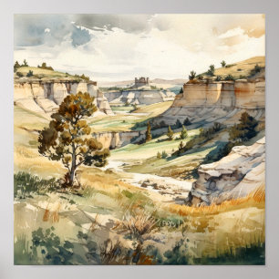 Theodore Roosevelt nationalpark Watercolor Poster