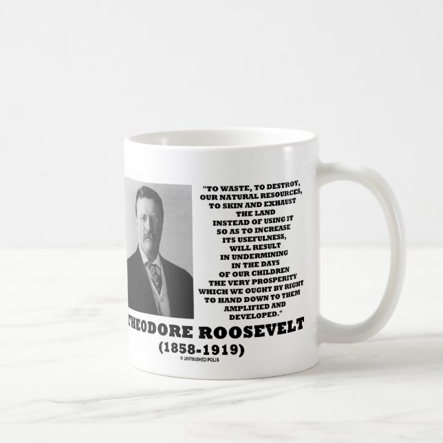 Theodore Roosevelt Slösar naturresurser som förstö Kaffemugg (Höger)