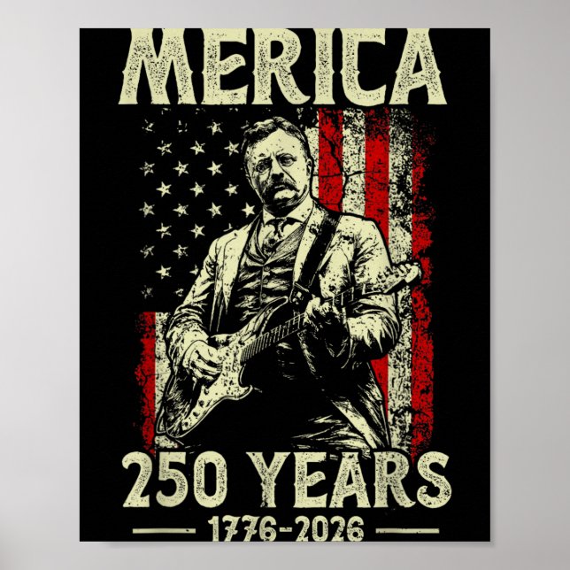 Theodore Roosevelt spelar gitarr Rock N Roll Poster (Framsidan)