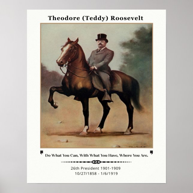Theodore (Teddy) Roosevelt på Horseback Poster (Framsidan)