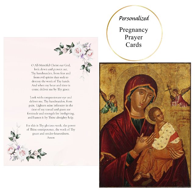 Theotokos och Jesus Child Gravid Prayer Card Placeringskort (Skapare uppladdad)