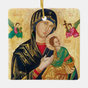 Theotokos och Jesus Child Icon Julgransprydnad Keramik