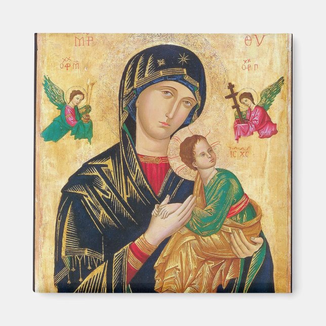 Theotokos och Jesus Child med Änglar Icon Magnet (Framsidan)
