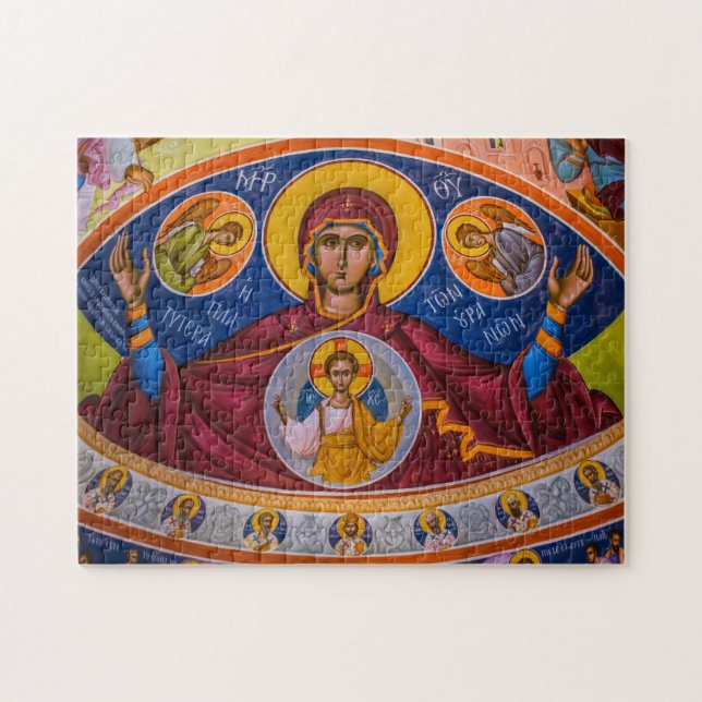Theotokos och Jesus Child med Änglar Icon Pussel (Horisontell)