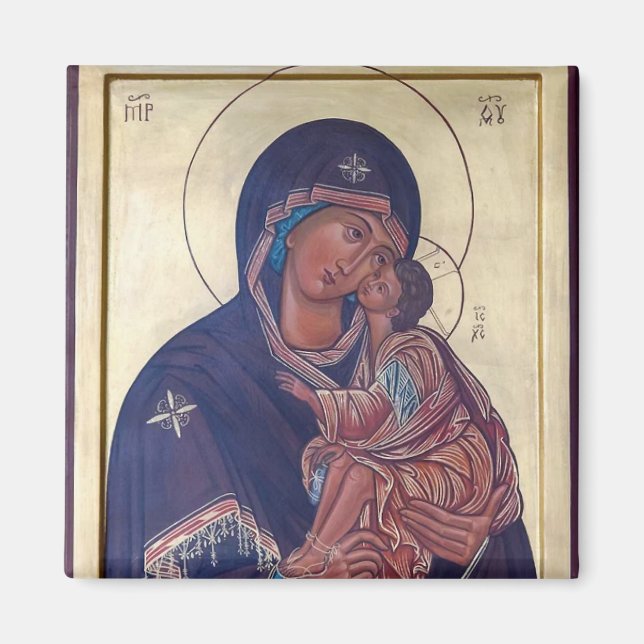 Theotokos och Jesus Child Orthodox Icon Magnet (Framsidan)