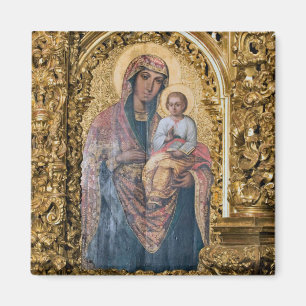 Theotokos och Kristus Child i Ornate Guld Ram Magnet