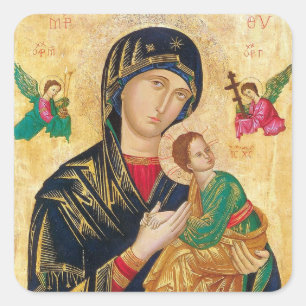 Theotokos och Kristus Child med Änglar Icon Fyrkantigt Klistermärke