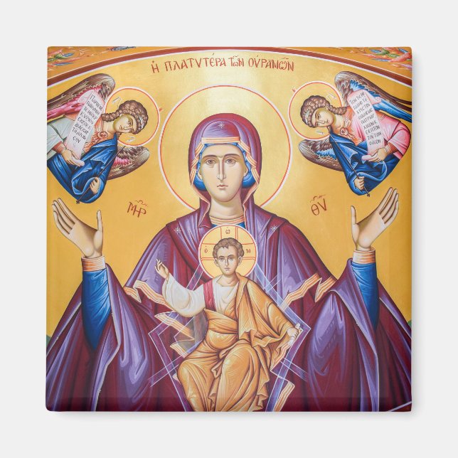 Theotokos och Kristus Child med Änglar Icon Magnet (Framsidan)