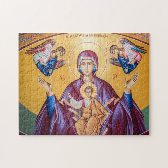 Theotokos och Kristus Child med Änglar Icon Pussel (Horisontell)