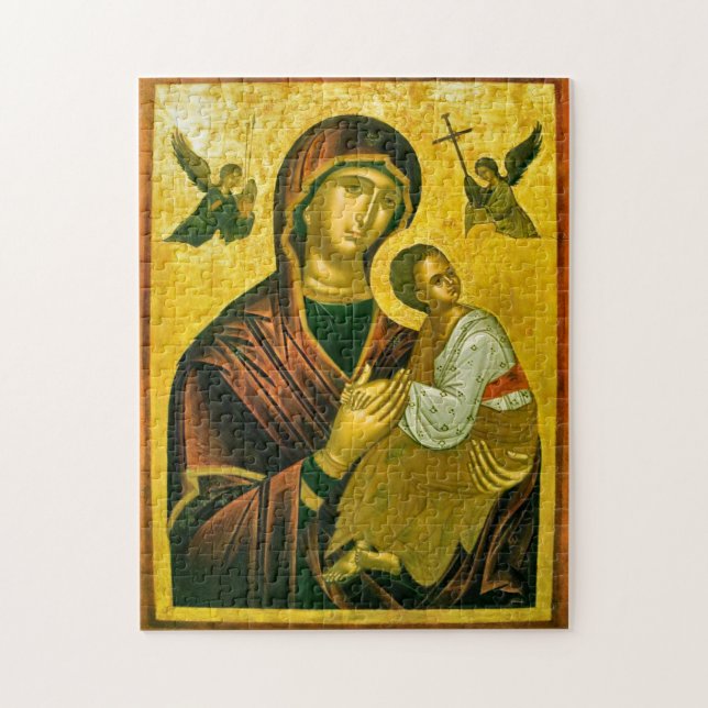 Theotokos och Kristus Child med Änglar Icon Pussel (Vertikal)