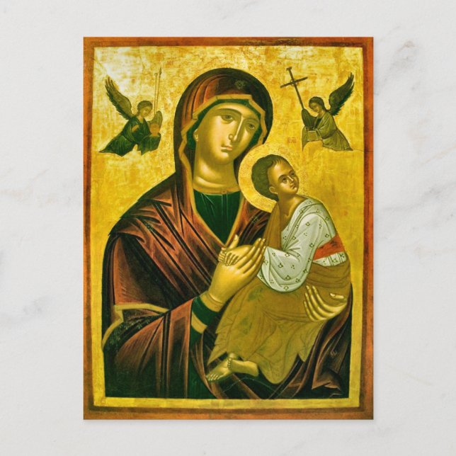 Theotokos och Kristus Child med Änglar Icon Vykort (Framsida)