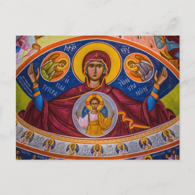 Theotokos och Kristus Child med Änglar Icon Vykort (Framsida)
